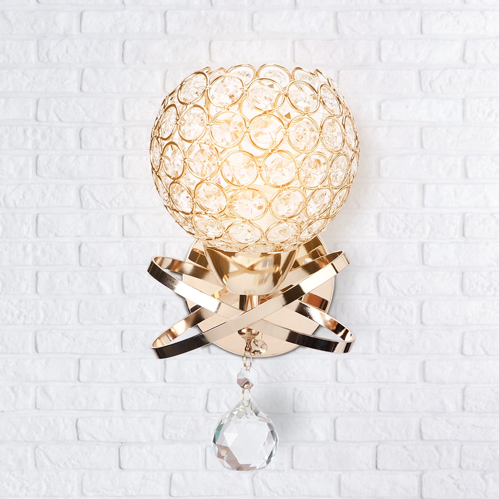 Runde Wandleuchte, Kristalllampe, E14-fassung, Für Wohnzimmer, Schlafzimmer, Flur, Gold