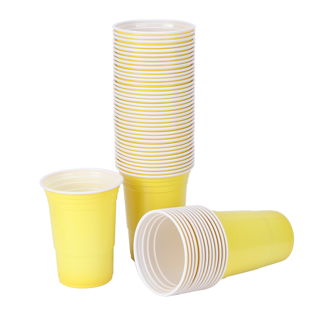 50 Stück 450 Ml Einweg-partybecher Aus Plastik, Gelb, Für Partyspiele Und Spiele In Bars