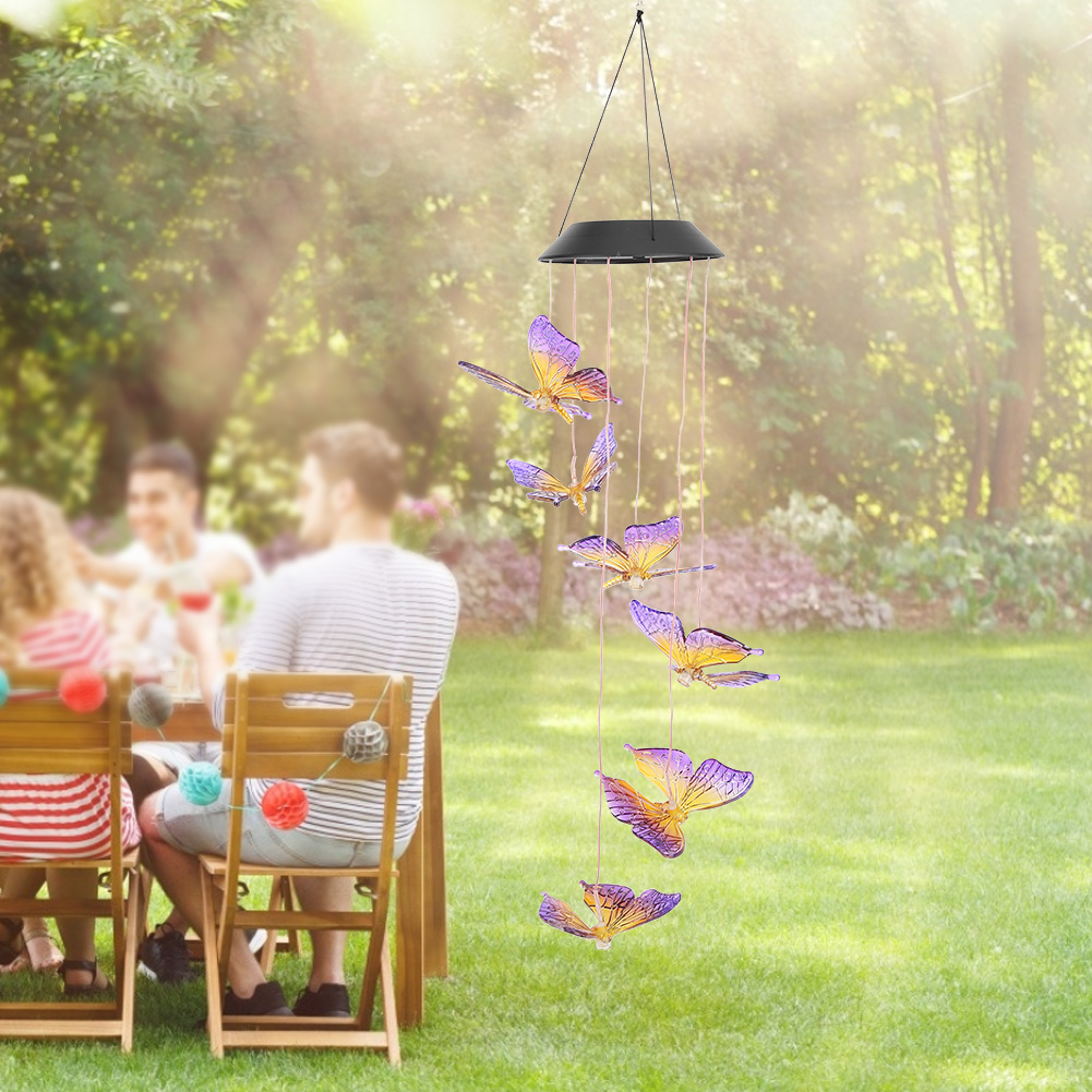 Wasserdichte Led-solar-windspielleuchte Zum Aufhängen Für Die Dekoration Von Innen- Und Außenbereichen Im Garten, Lila-gelb Lackiert