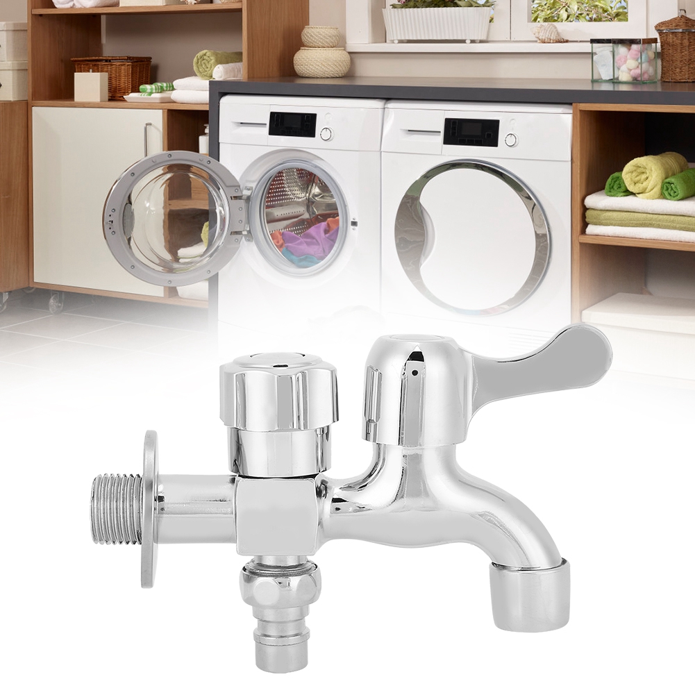 G1/2-zoll-legierung Silberwand-doppelwasserauslass-wasserhahn Für Waschmaschine, Wischmopp, Pool Und Wasser