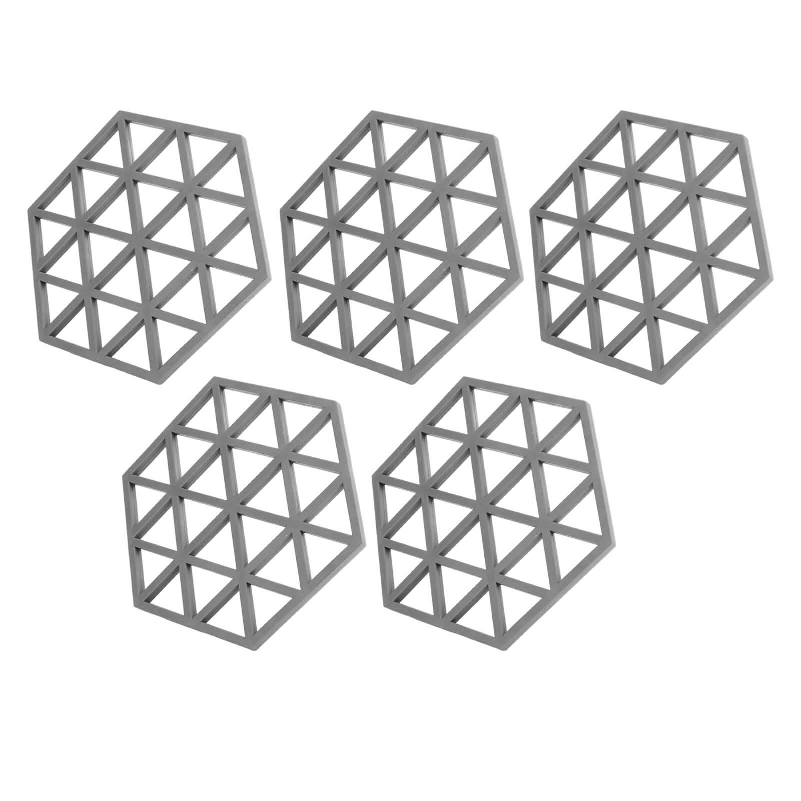 5-teiliges Set Sechseckiger Silikon-tischsets, Hitzebeständig, Für Geschirr, Tassen Und Schüsseln, Grau