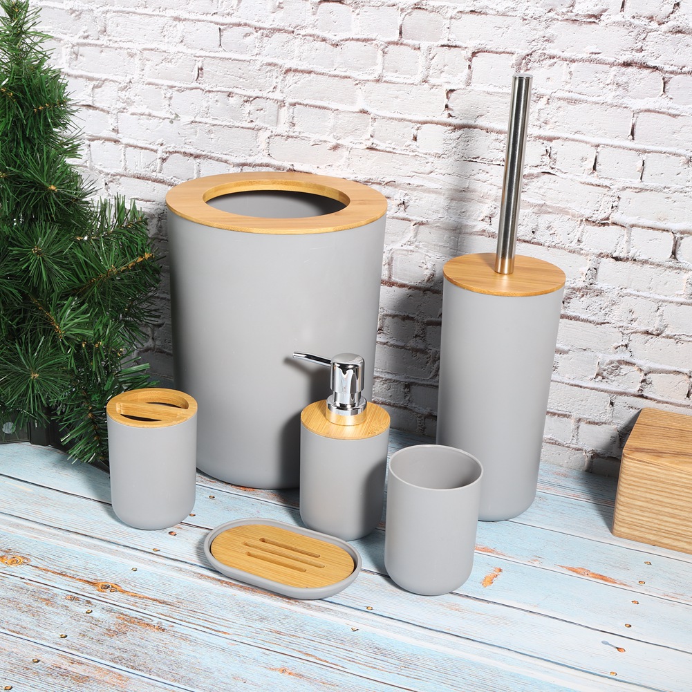 6-teiliges Badezimmer-set Mit Seifenablage, Zahnbürstenhalter, Mundspülbecher Und Lotionflasche (grau)