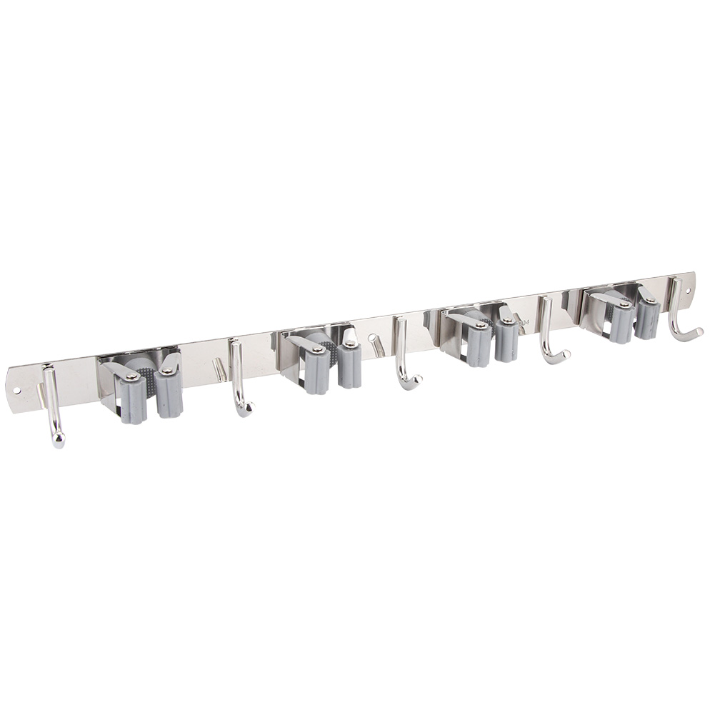 Wandmontierter Besen- Und Mopphalter Aus Grauem Edelstahl 304 Mit 4 Ablagen Und 5 Haken