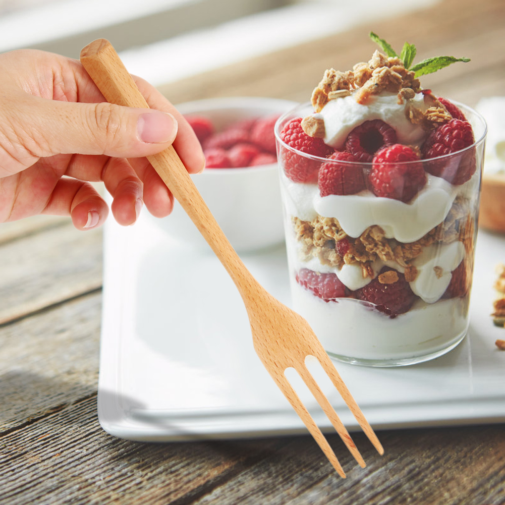 Set Aus Natürlichem Holzlöffel Und -gabel, Dessertgeschirr Für Die Küche (gabel)