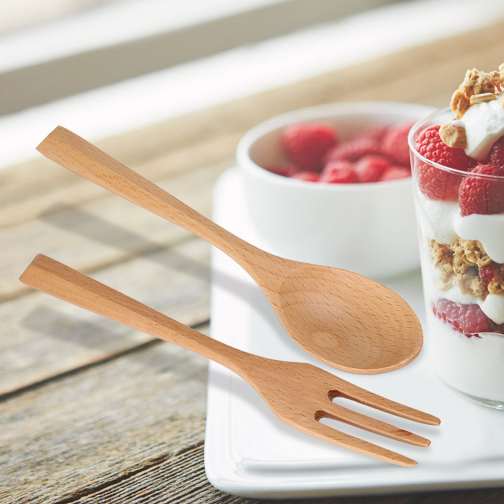 Natürliches Holzlöffel- Und Gabelset, Dessertgeschirr Für Die Küche (löffel Und Gabel)