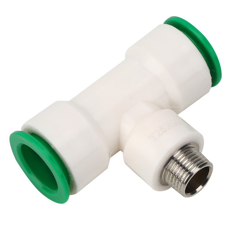 Doppelter 25-mm-auf-g1/2-zoll-außengewinde-ppr-kunststoff-wasserrohradapter-t-stück-verbinder-wasserrohrverschraubungen