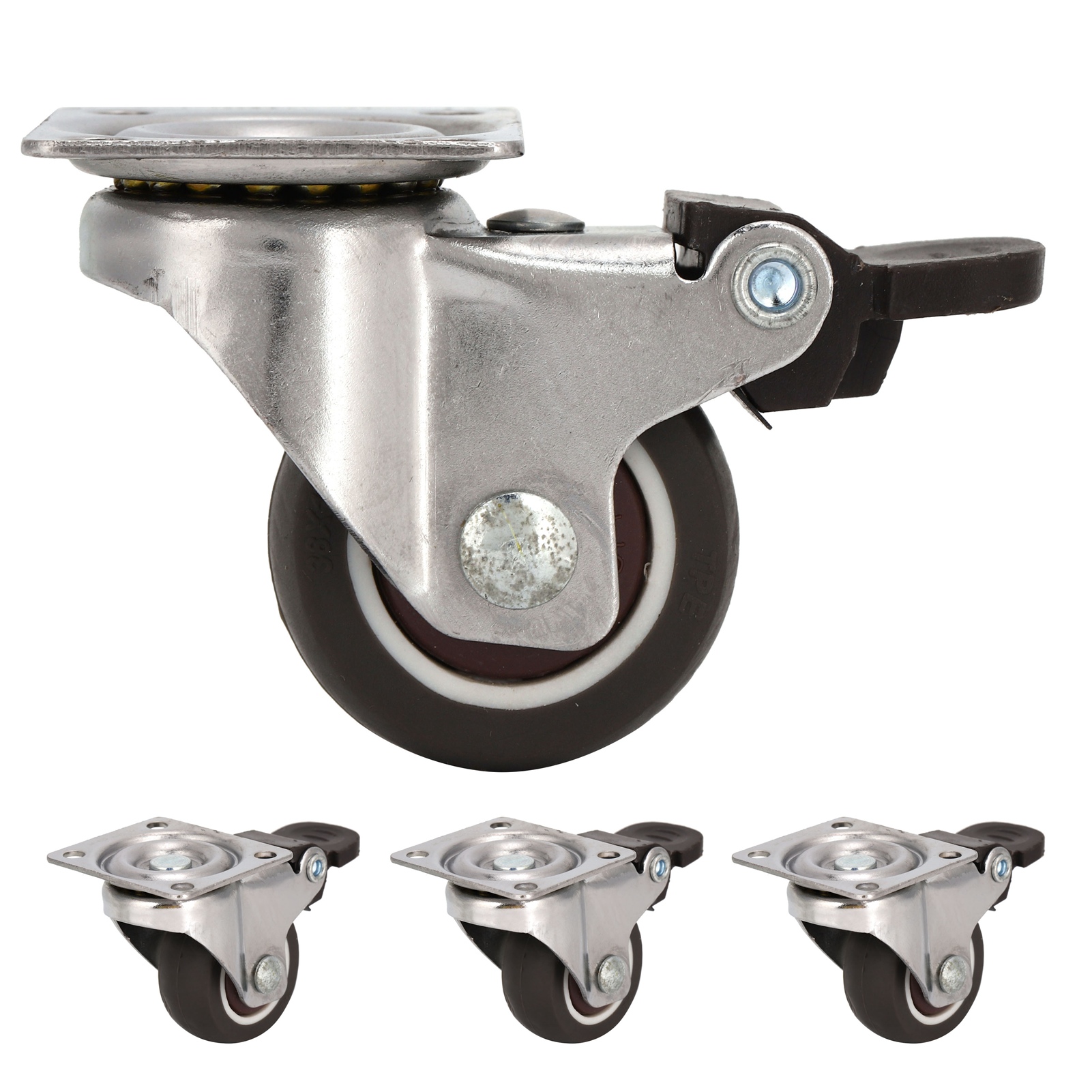 4 Stück Geräuscharme, Universelle Lenkrollen Aus Tpr-kunststoff Mit 360°-drehung, Ersatz Für Stühle Und Möbel, 38-mm-lenkrolle Mit Bremse