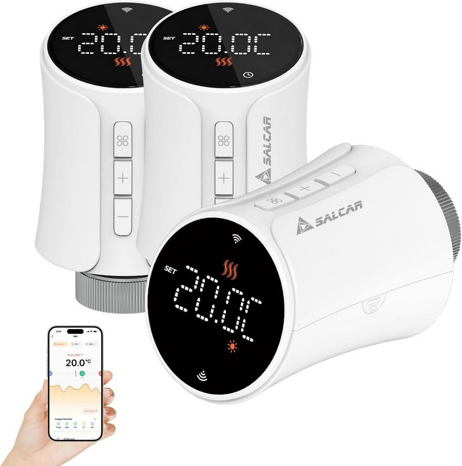 Salcar Smart Heizkörperthermostat 706w 3er Set Wifi Thermostat Kompatibel Mit Amazon Alexa & Google Home Programmierbar Tuya Heizungsthermostat Smartes Heizkörper Mit 9x Batterien