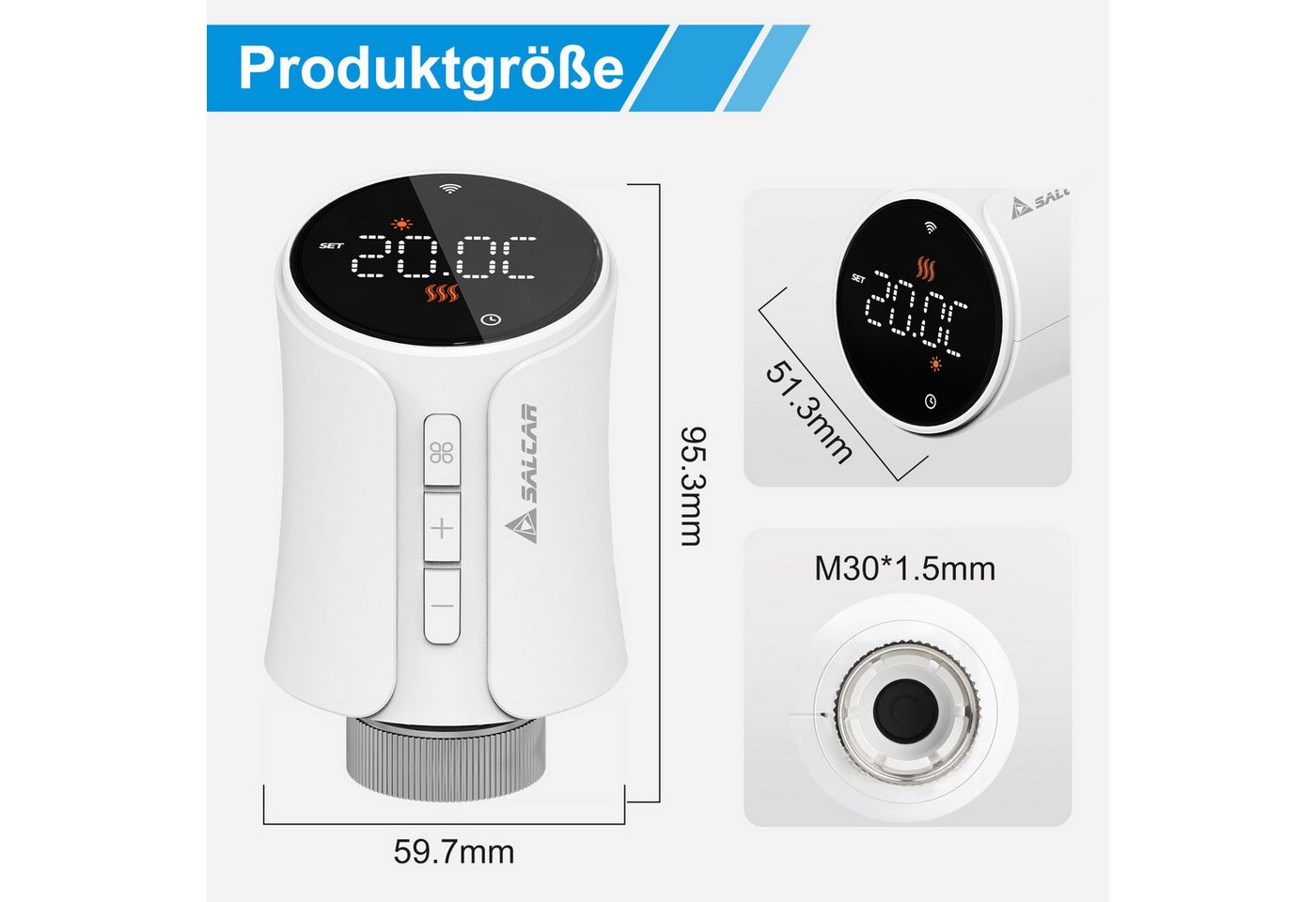 Salcar Smart Heizkörperthermostat 706w 3er Set Wifi Thermostat Kompatibel Mit Amazon Alexa & Google Home Programmierbar Tuya Heizungsthermostat Smartes Heizkörper Mit 9x Batterien Bild 4