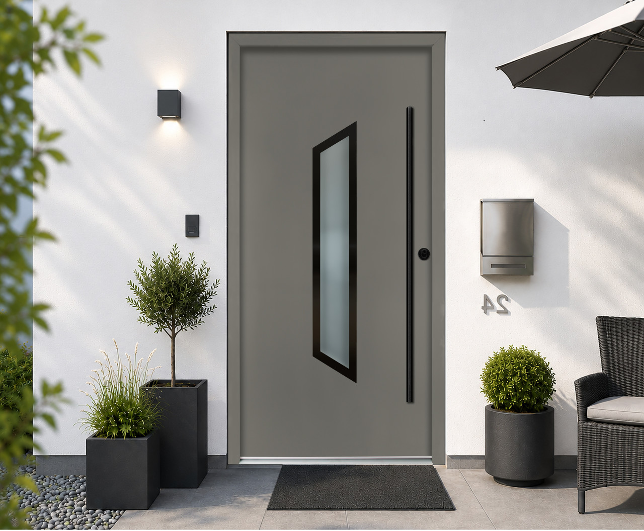 Splendoor Haustür Passivedoor Premium B37 RC2 Aluminium/Stahl quarzgrau/weiß BlackDesign DIN rechts 98 x 208 cm