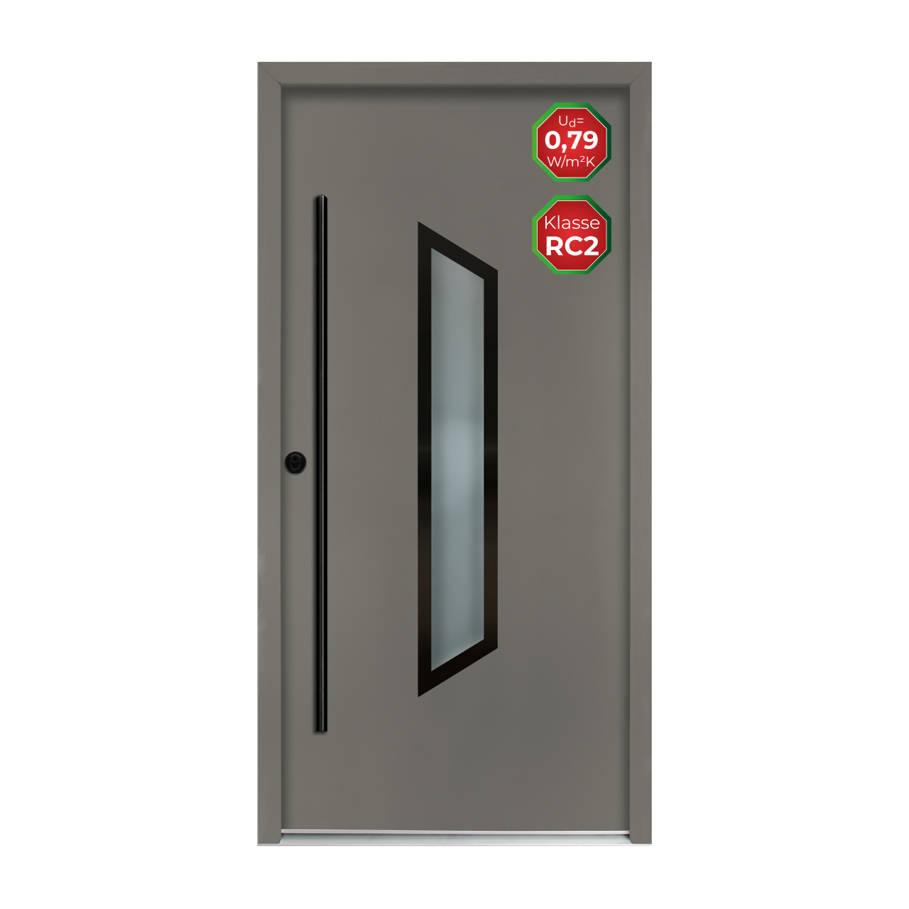 Splendoor Haustür Passivedoor Premium B37 RC2 Aluminium/Stahl quarzgrau/weiß BlackDesign DIN links 98 x 208 cm