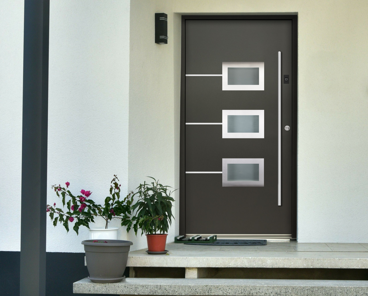 Splendoor Haustür Passivedoor Premium B03 Aluminium/Stahl anthrazit DIN rechts 98 x 208 cm mit Fingerscan
