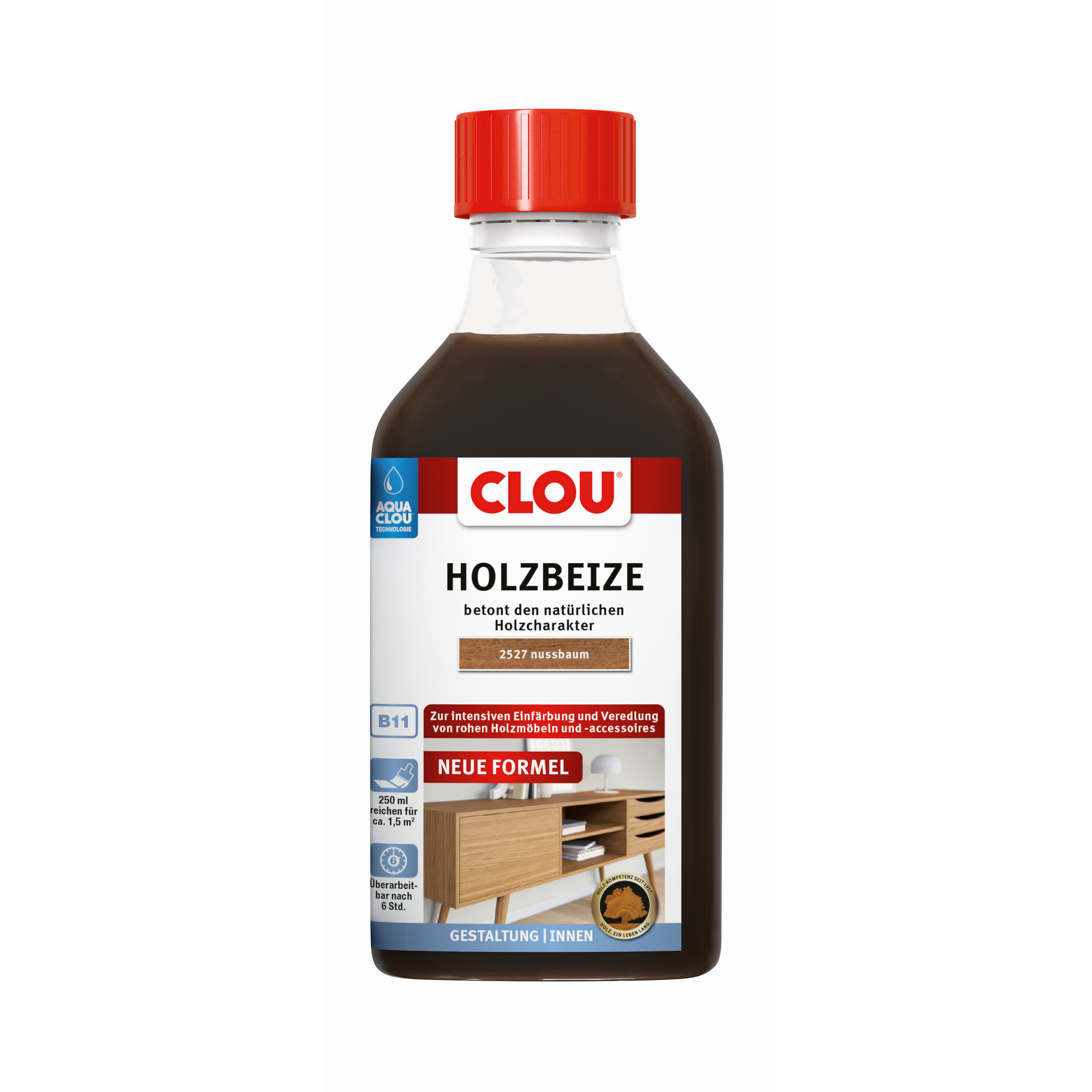 Holzbeize 'Aqua Clou' Nr. 2527 nussbaumfarben 250 ml
