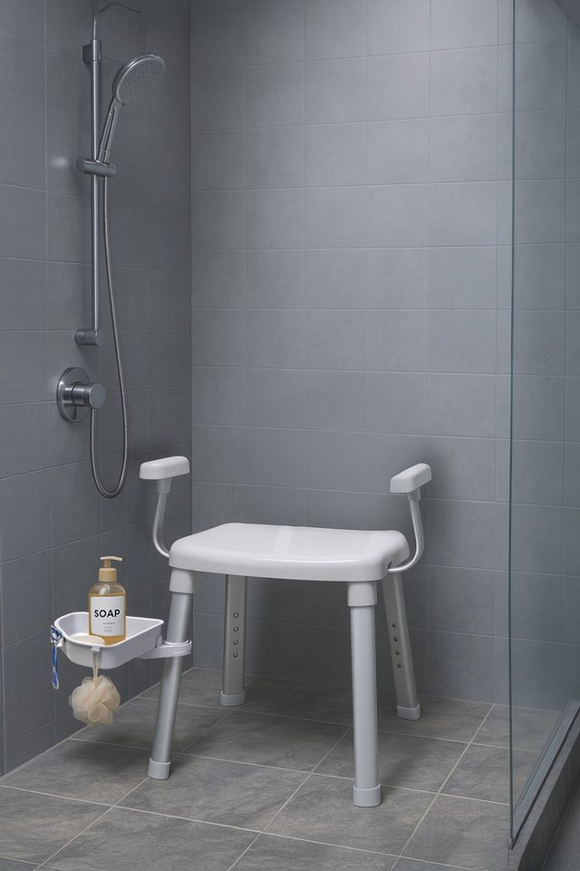 Bischof Dusch- und Badhocker Tray Comfort, belastbar bis 150 kg, Mit schwenkbarer Ablage 28x21cm und 360° drehbarer Sitzfläche, TÜV-GS Bild 3