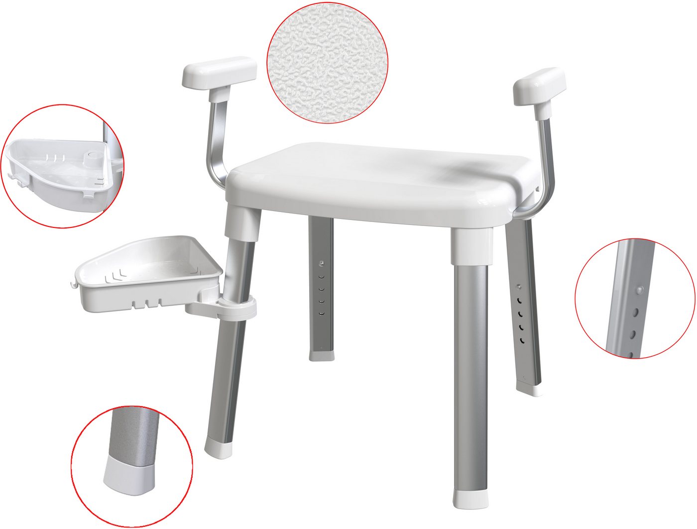Bischof Dusch- und Badhocker Tray Comfort, belastbar bis 150 kg, Mit schwenkbarer Ablage 28x21cm und 360° drehbarer Sitzfläche, TÜV-GS Bild 5