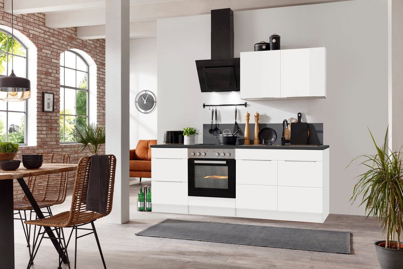 KOCHSTATION Küchenzeile KS-Brindisi, Breite 210 cm, wahlweise mit E-Geräten, mit MDF-Fronten