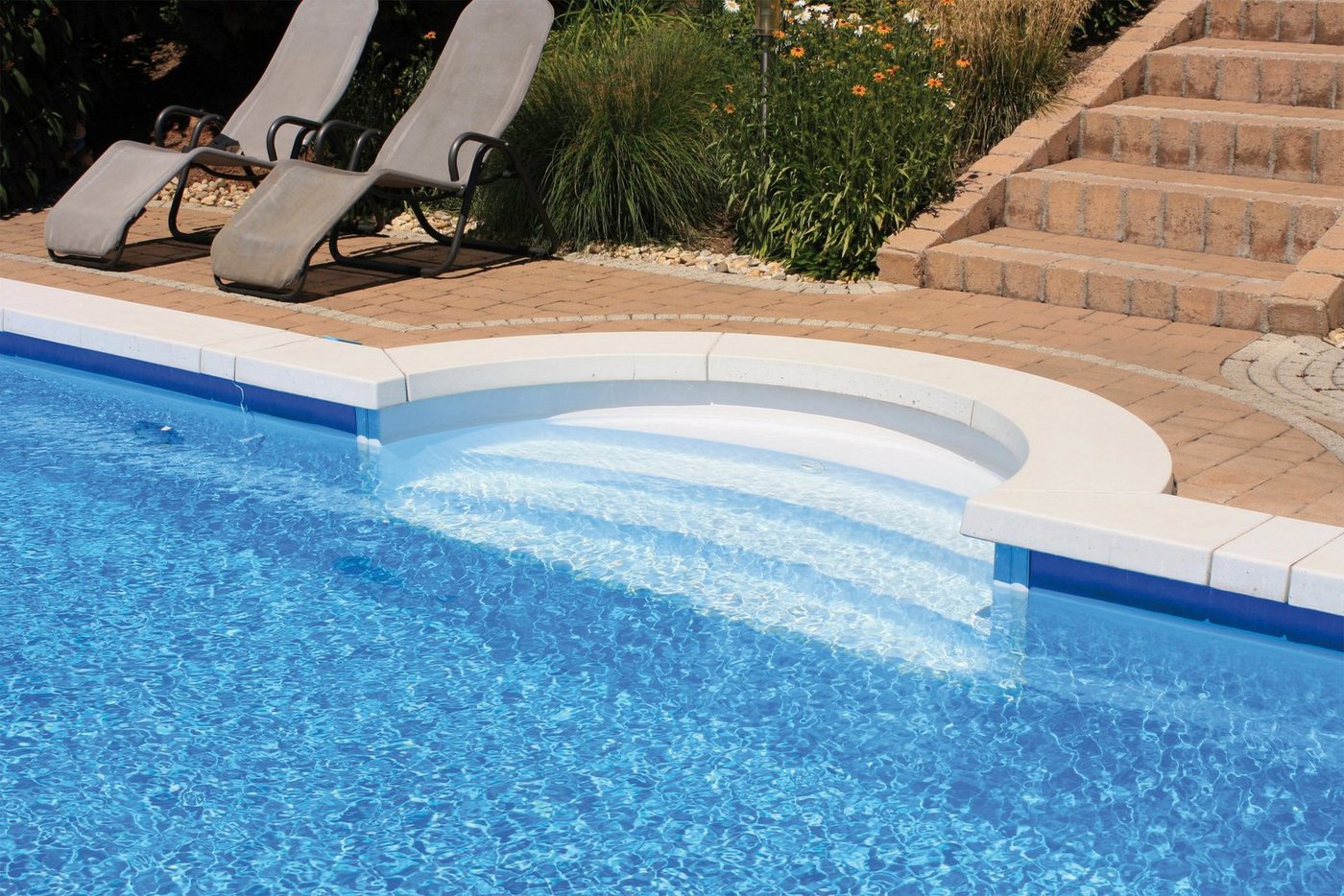 KWAD Schwimmbecken STYROPOR®STEIN POOL ALL INCLUSIVE, BxLxH: 300x600x150 cm (Set), mit Römertreppe, inkl. Beckenrandsteine & Poolbeleuchtung