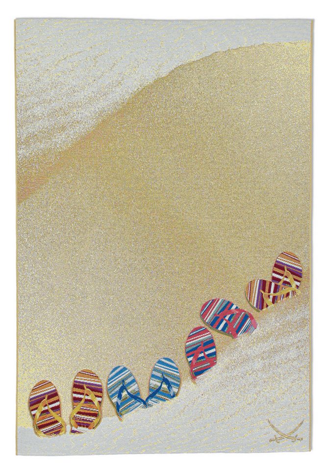 Sansibar Teppich Rantum Beach SA-017, rechteckig, Höhe: 5 mm, Flachgewebe, modernes Design, Motiv Badelatschen, Outdoor geeignet