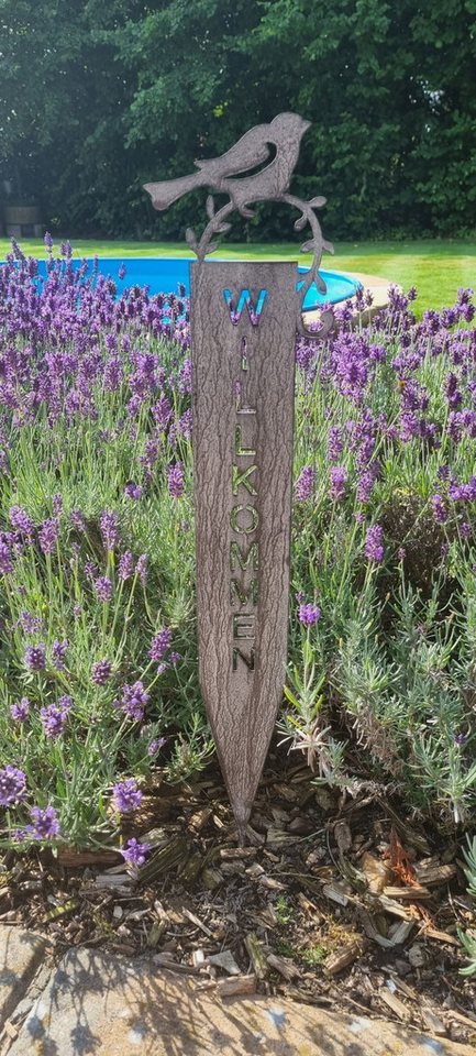 Ambiente Haus Gartenstecker Willkommen (H) 70cm (1-St) mit Vogel und Schriftzug für Außenbereich