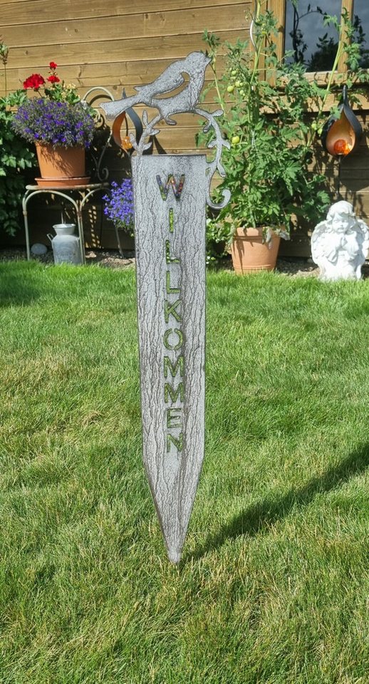 Ambiente Haus Gartenstecker Willkommen (H) 70cm (1-St) mit Vogel und Schriftzug für Außenbereich Bild 2