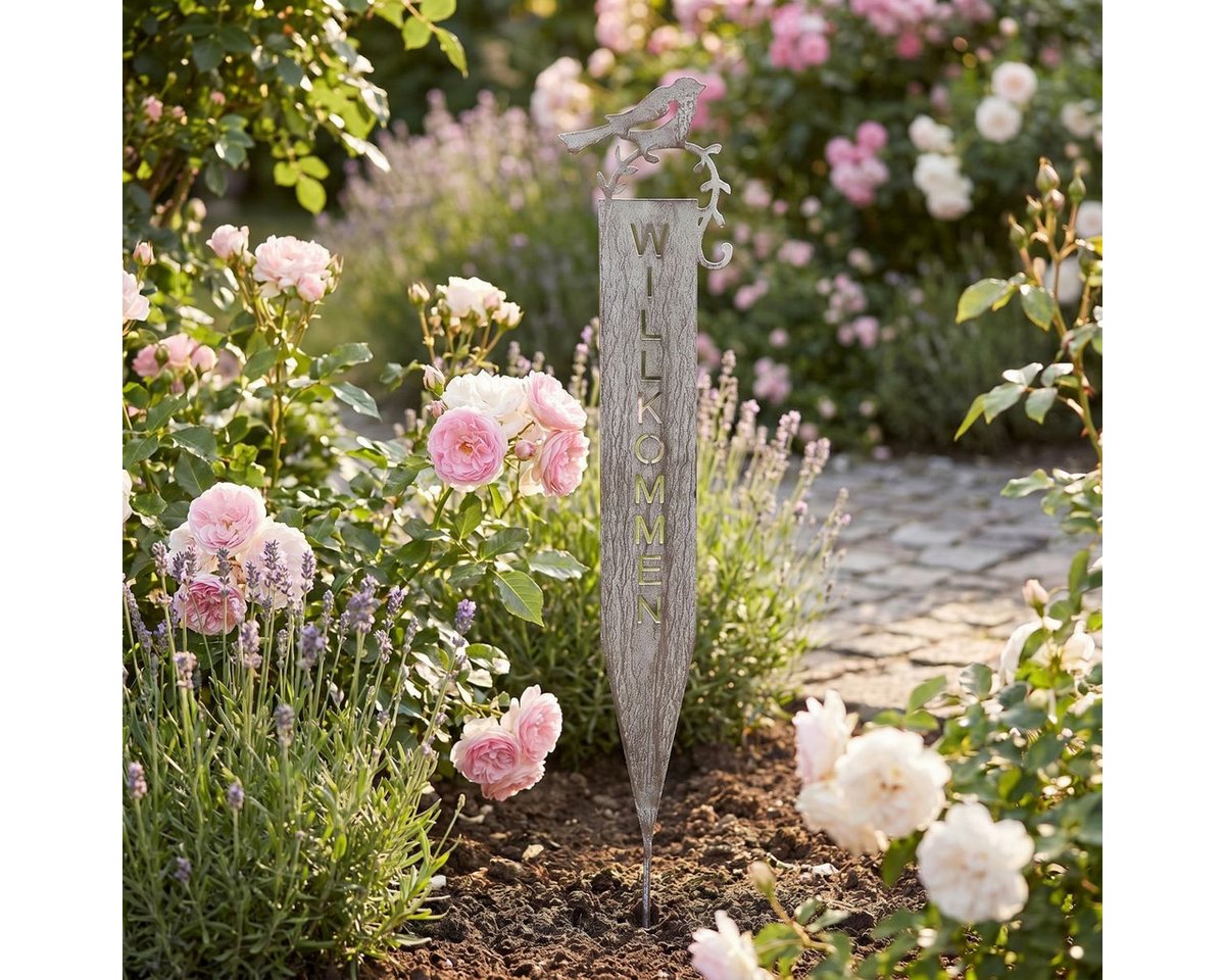 Ambiente Haus Gartenstecker Willkommen (H) 70cm (1-St) mit Vogel und Schriftzug für Außenbereich Bild 4
