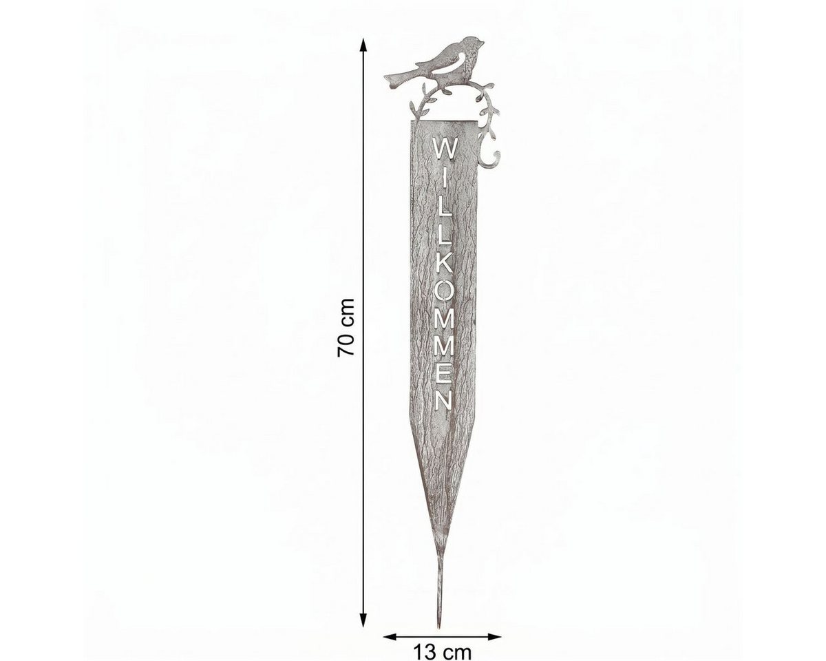 Ambiente Haus Gartenstecker Willkommen (H) 70cm (1-St) mit Vogel und Schriftzug für Außenbereich Bild 5