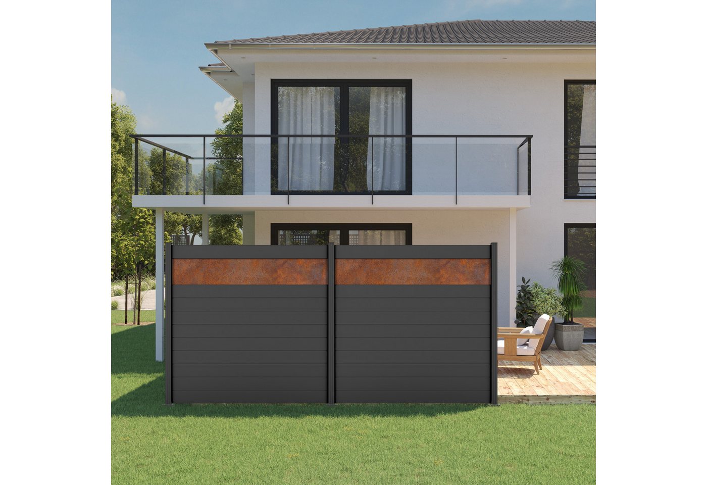 STAKET PRO Gartenzaun Komplettzaun Paneel 150, LxH: 552,6x187 cm, 3 Elemente á 180 cm Breite + Cortenstahl