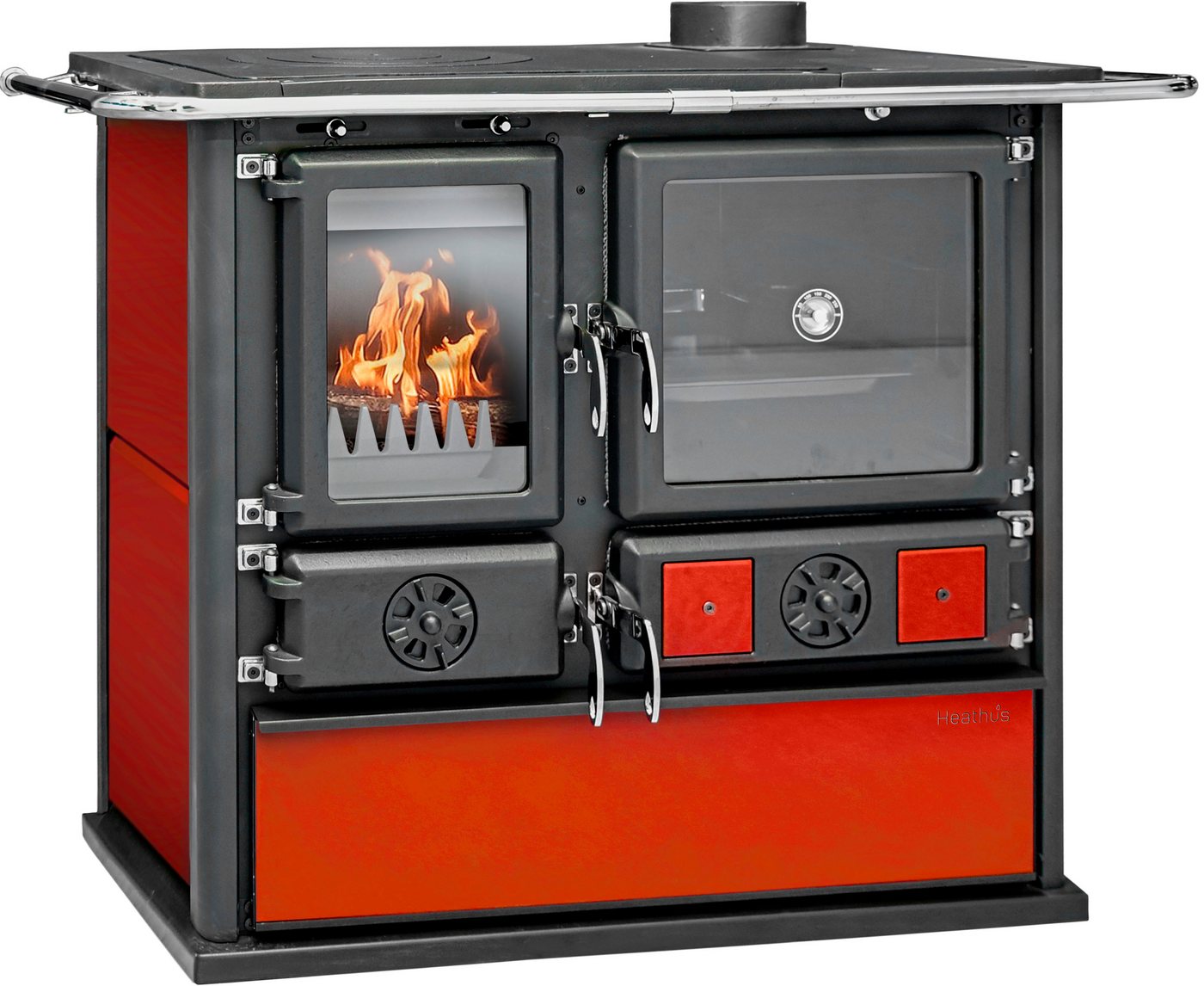 Festbrennstoffherd Cook Premium Bordeaux, 8,9 kW, Zeitbrand, Küchenofen, Ofenherd zum Heizen, Kochen & Backen Bild 2