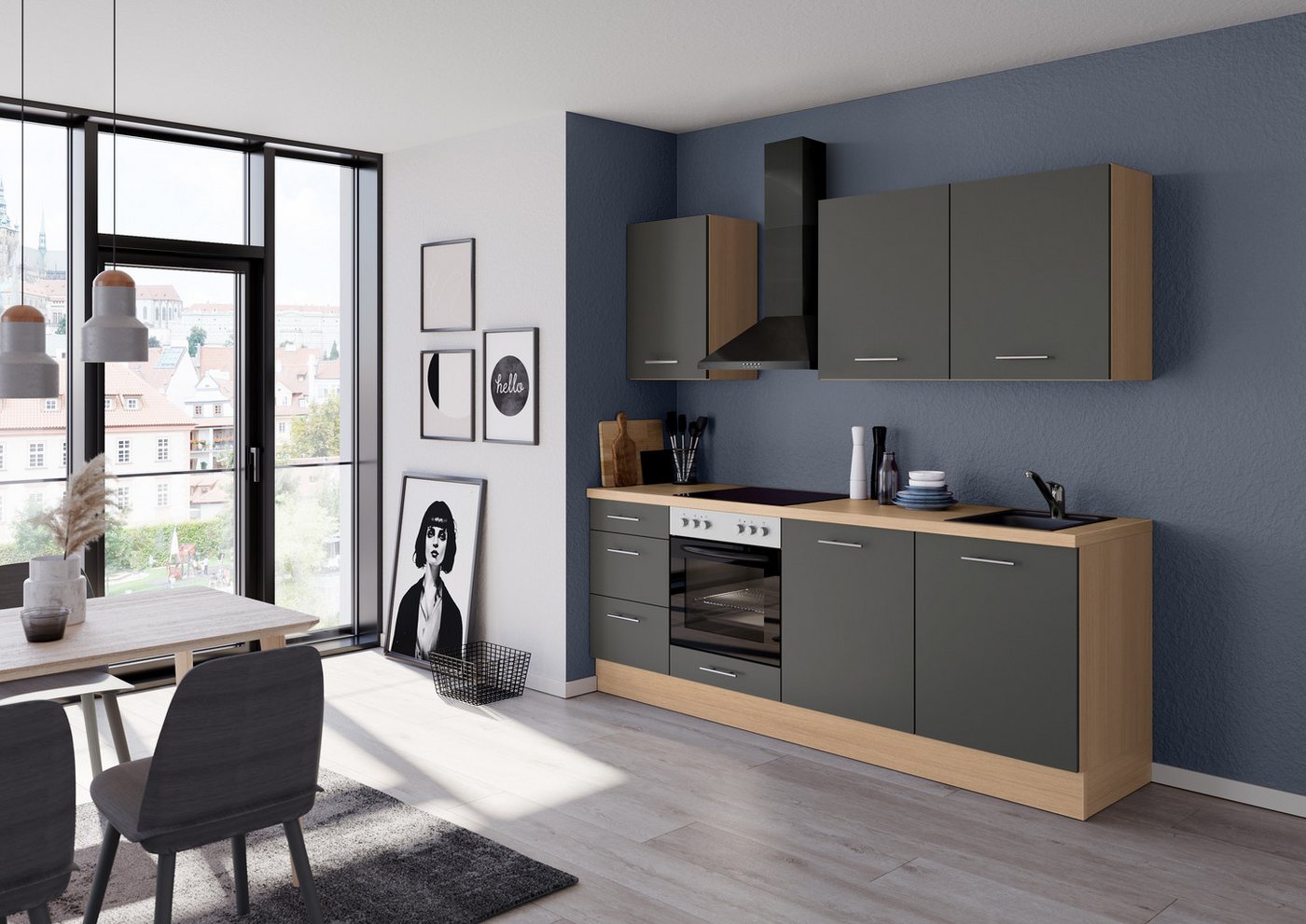 IMPULS KÜCHEN Küchenzeile "Kopenhagen", Ausrichtung wählbar, Schubkästen mit Soft-Close, vormontiert, wahlweise mit E-Geräten, Breite 220 cm Bild 4