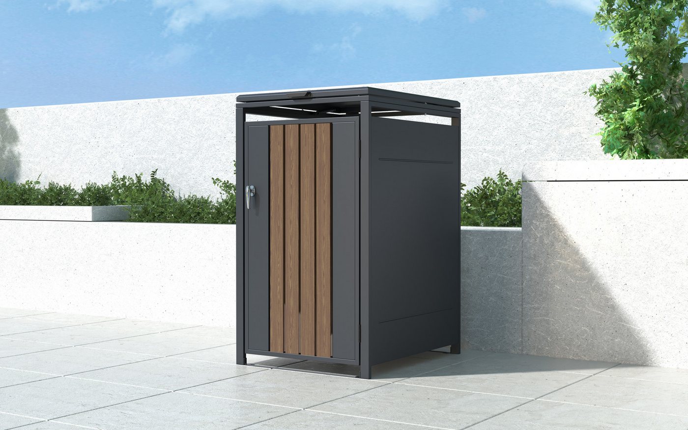 KONIFERA Mülltonnenbox Bilbao Premium, Metall pulverbeschichtet, Deckel mit Gasdruckfeder, abschließbar, BxTxH: 68x80x117 cm