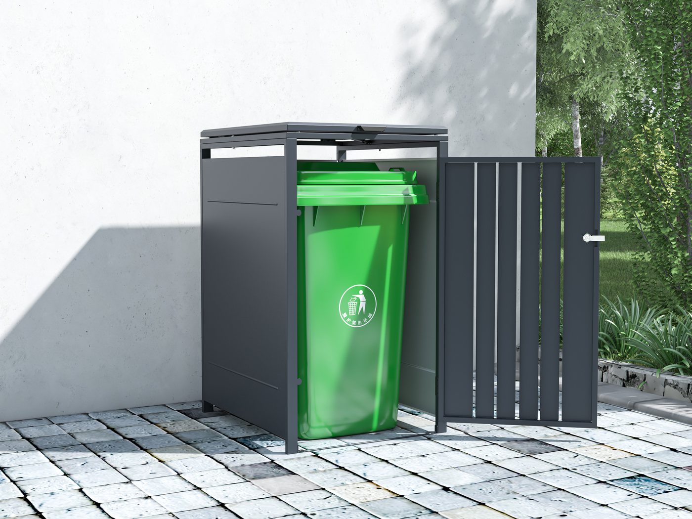 KONIFERA Mülltonnenbox Bilbao Premium, Metall pulverbeschichtet, Deckel mit Gasdruckfeder, abschließbar, BxTxH: 68x80x117 cm Bild 2