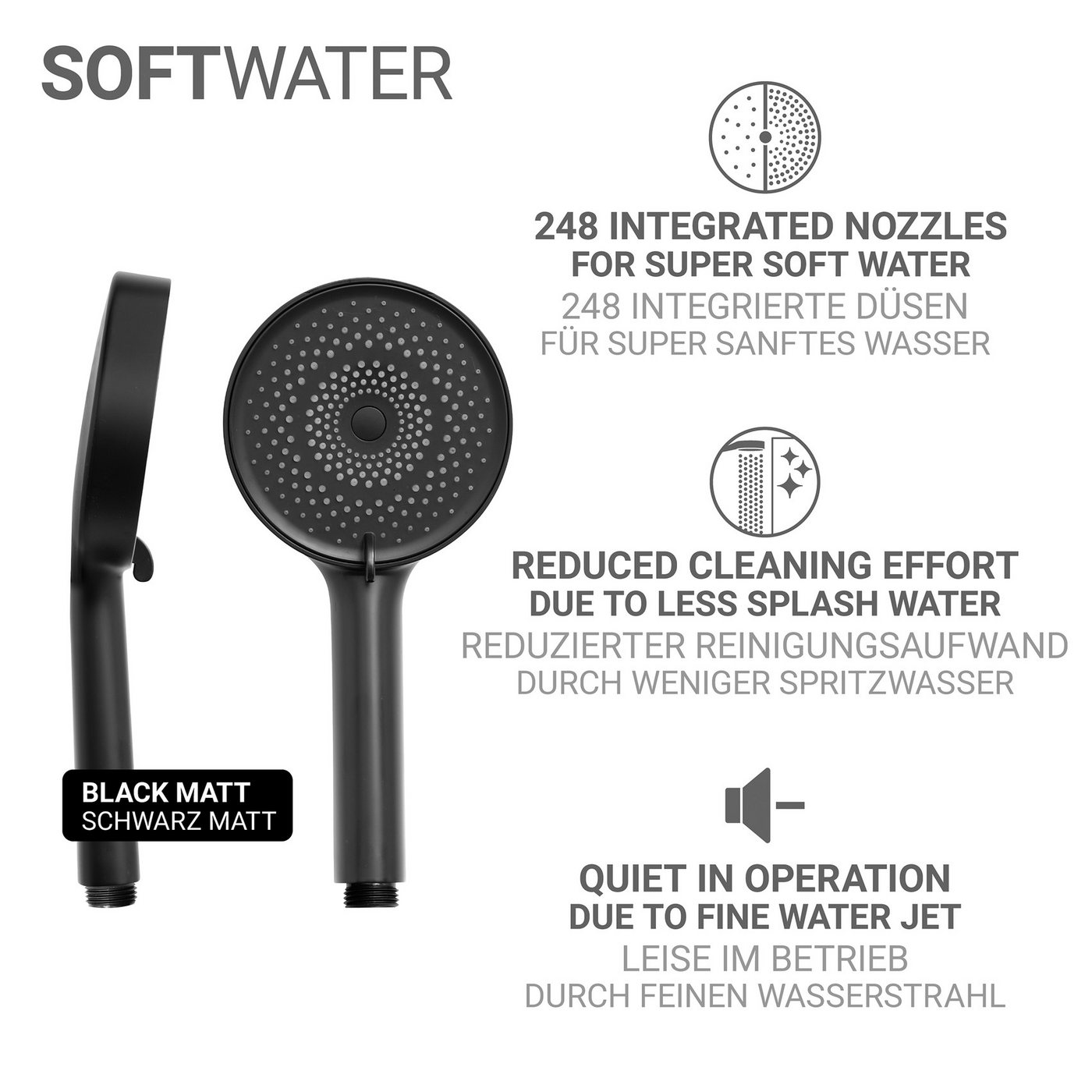 WENKO Handbrause Softwater, Duschkopf mit 3 Strahlarten, Ø 12 cm, mikrofeine Düsen, sanftes Wasser Bild 4