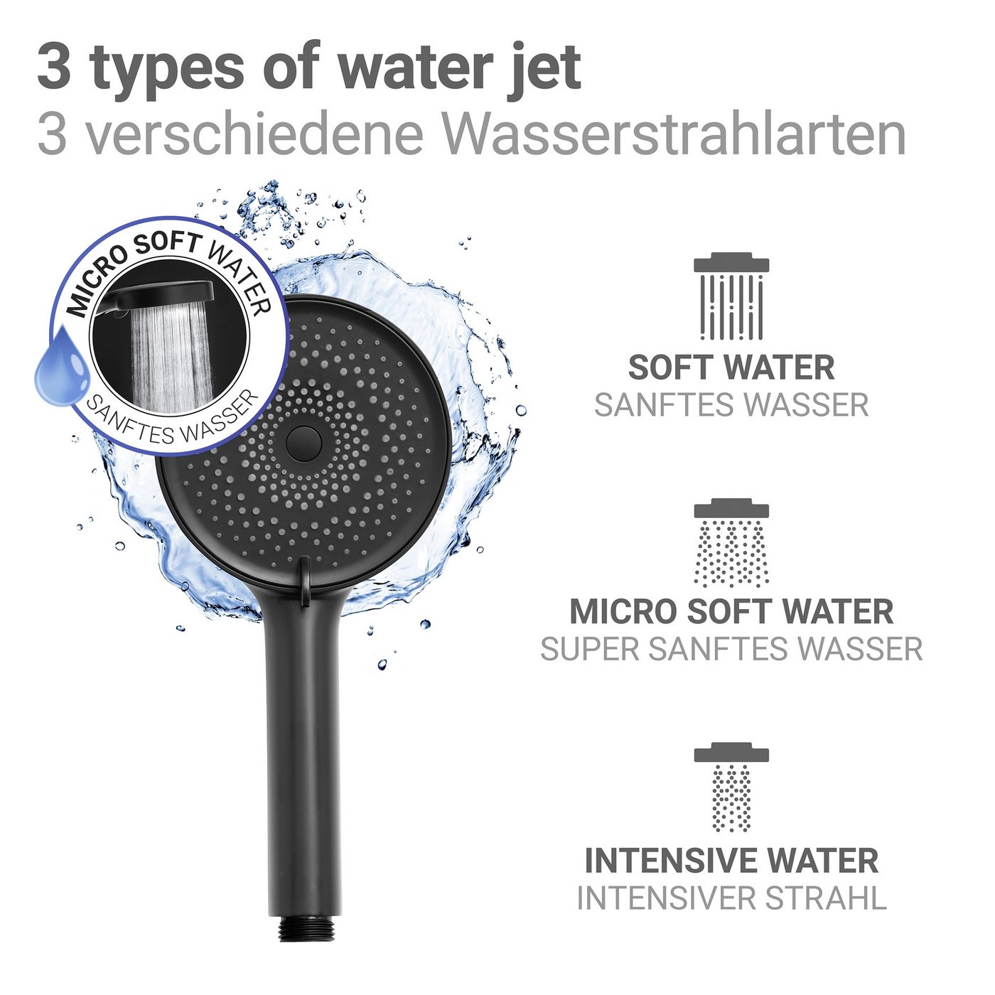 WENKO Handbrause Softwater, Duschkopf mit 3 Strahlarten, Ø 12 cm, mikrofeine Düsen, sanftes Wasser Bild 5