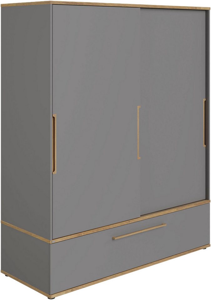 PAIDI Schiebetürenschrank STIENE in Beige oder Grau, 2 Türen und 1 Schublade mit Soft-Close (B/H/T ca. 164/200/62cm) mit Kleiderstangen+Einlegeböden, Kleiderschrank mit Massivholzgriffen Bild 2