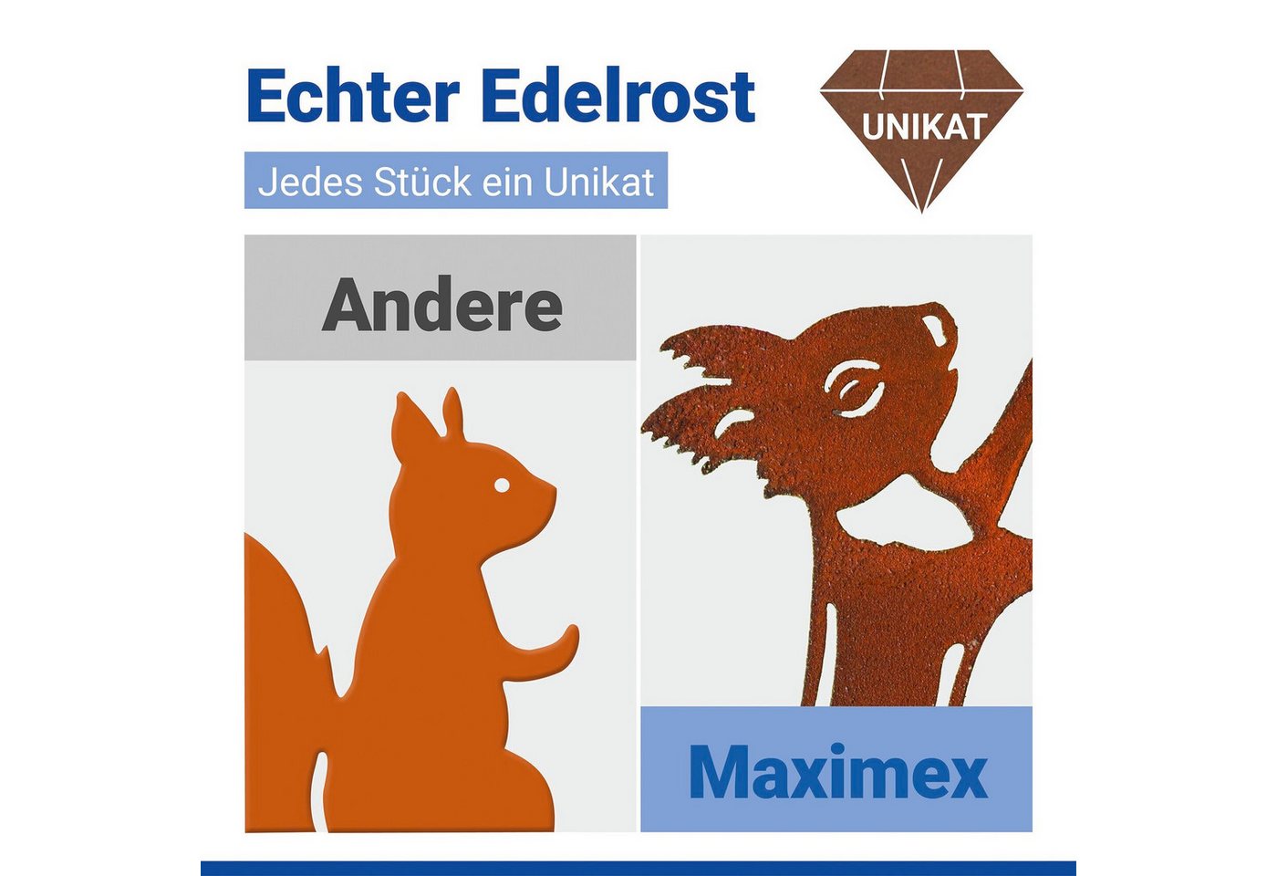 Maximex Gartenstecker Eichhörnchen (2-St) Gartendekoration, wetterbeständig, Edelrost-Effekt mit feiner Patina
