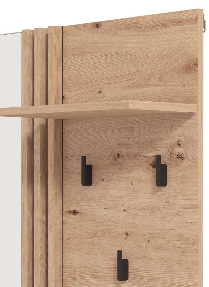Home affaire Garderobenpaneel LAVAL, Wandregal Wandpaneel, Wandgarderobe praktisch & stillvoll, mit 3 Kleiderhaken, Spiegel und Ablage für Accessoires, Breite 76 cm