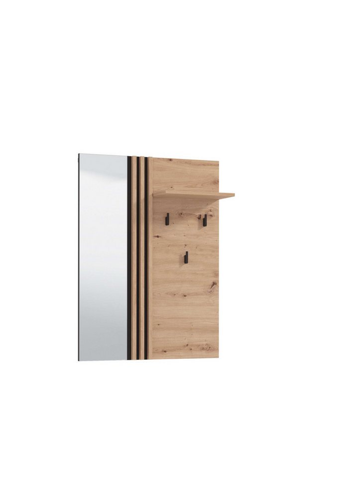 Home affaire Garderobenpaneel LAVAL, Wandregal Wandpaneel, Wandgarderobe praktisch & stillvoll, mit 3 Kleiderhaken, Spiegel und Ablage für Accessoires, Breite 76 cm Bild 2