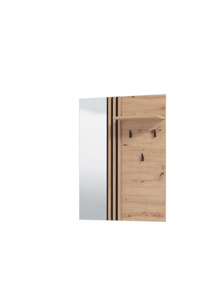 Home affaire Garderobenpaneel LAVAL, Wandregal Wandpaneel, Wandgarderobe praktisch & stillvoll, mit 3 Kleiderhaken, Spiegel und Ablage für Accessoires, Breite 76 cm Bild 4