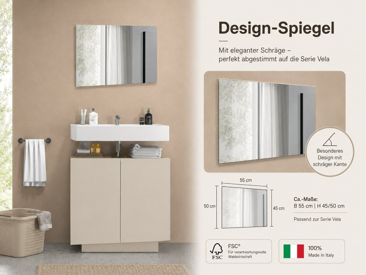 welltime Badspiegel Vela, Spiegel in zwei Breiten 55 und 75 cm (1-St), Breite 55 cm-Passend zur Serie Vela Bild 3