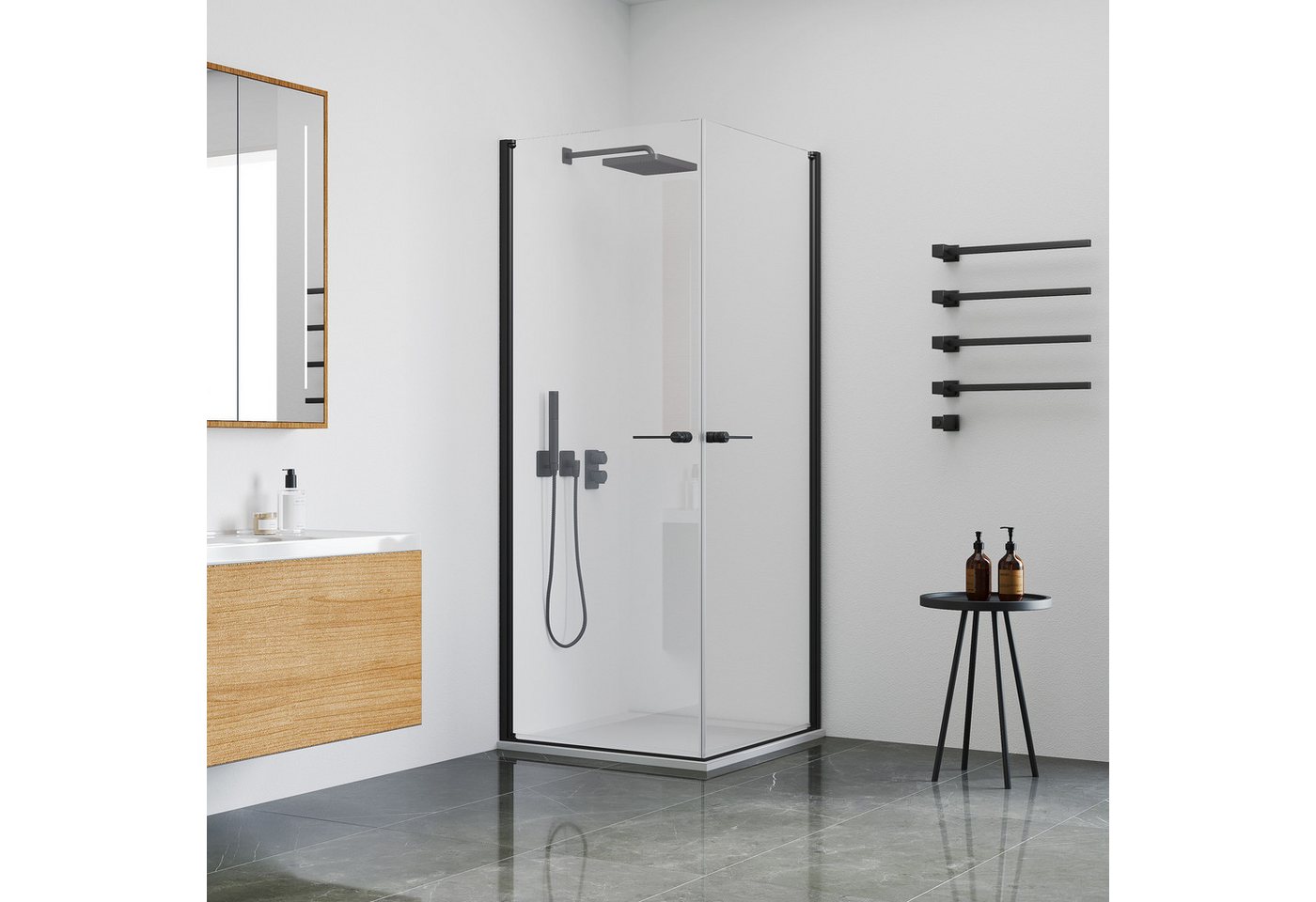 welltime Eckdusche Firenze, BxT: 80x80 cm, Einscheibensicherheitsglas, Rahmenloses Design mit extravaganten Griffen, 6mm ESG