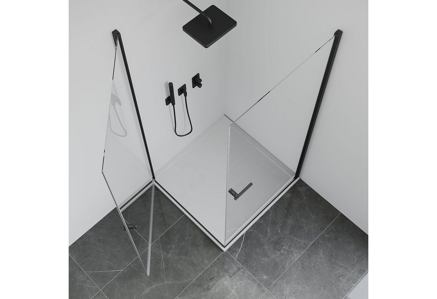 welltime Eckdusche Firenze, BxT: 80x80 cm, Einscheibensicherheitsglas, Rahmenloses Design mit extravaganten Griffen, 6mm ESG Bild 2