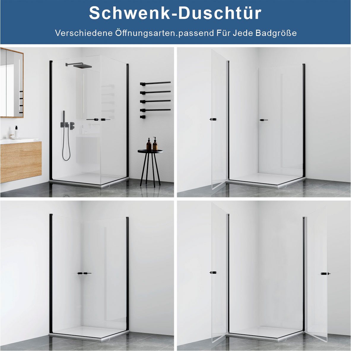 welltime Eckdusche Firenze, BxT: 80x80 cm, Einscheibensicherheitsglas, Rahmenloses Design mit extravaganten Griffen, 6mm ESG Bild 4