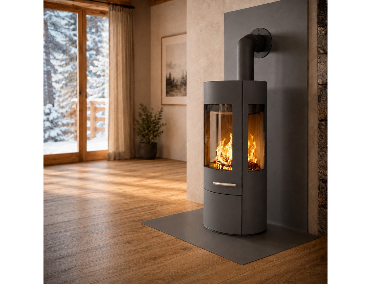 Haas + Sohn Kaminofen VITUS.l MOONLIGHT, Exklusiv, Lieferung bis ins Wohnzimmer, 6,4 kW, Zeitbrand, NEU in der Farbe Moonlight grau