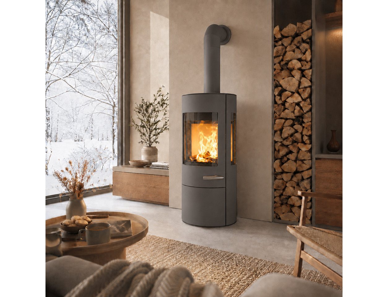 Haas + Sohn Kaminofen VITUS.l MOONLIGHT, Exklusiv, Lieferung bis ins Wohnzimmer, 6,4 kW, Zeitbrand, NEU in der Farbe Moonlight grau Bild 2
