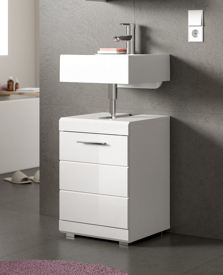 welltime Waschbeckenunterschrank SIENA, Breite 40cm, 1 Tür, 1 Einlegeboden, 2 Fächer, MDF-Front (TOPSELLER!, mit Siphonausschnitt 10x25 cm) WBU, Badmöbel, Badschrank, Kommode, Unterschrank, Bad, Badezimmer