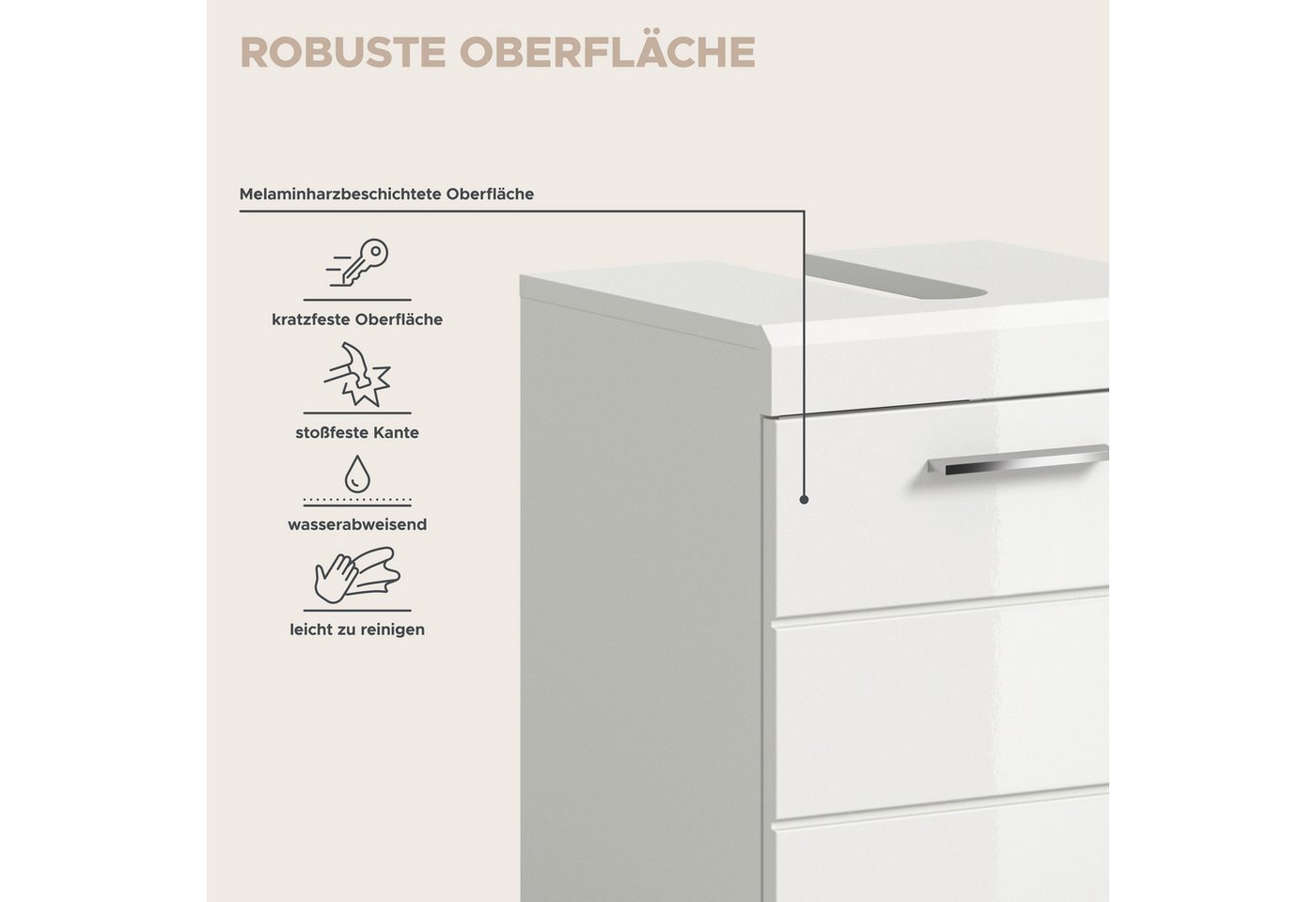 welltime Waschbeckenunterschrank SIENA, Breite 40cm, 1 Tür, 1 Einlegeboden, 2 Fächer, MDF-Front (TOPSELLER!, mit Siphonausschnitt 10x25 cm) WBU, Badmöbel, Badschrank, Kommode, Unterschrank, Bad, Badezimmer Bild 5