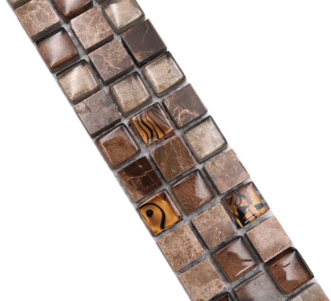 Mosani Fliesen-Bordüre Glasmosaik Naturstein Borde beige braun glänzend / 10 Stück Bild 2