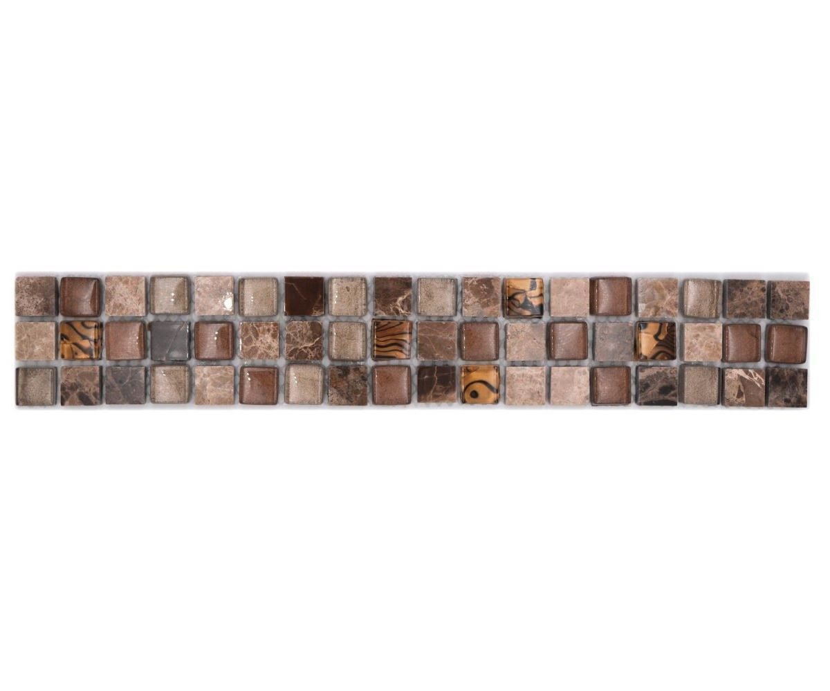 Mosani Fliesen-Bordüre Glasmosaik Naturstein Borde beige braun glänzend / 10 Stück Bild 3