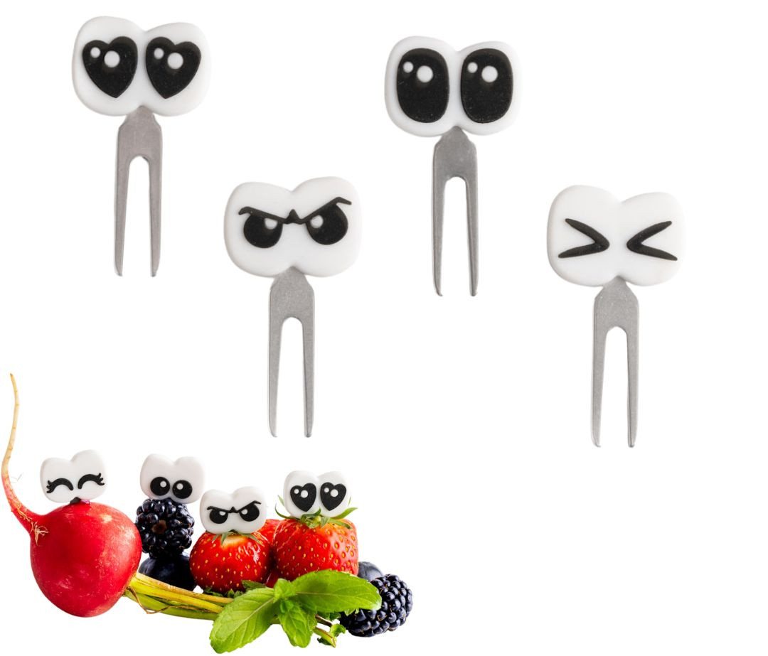 LEKKABOX Partyspieße Augen Bento Food Picks, 4er Set - Fingerfood Spieße Obst Piekser, Plastikfrei und extra klein – passen auch in die Brotdose Bild 4