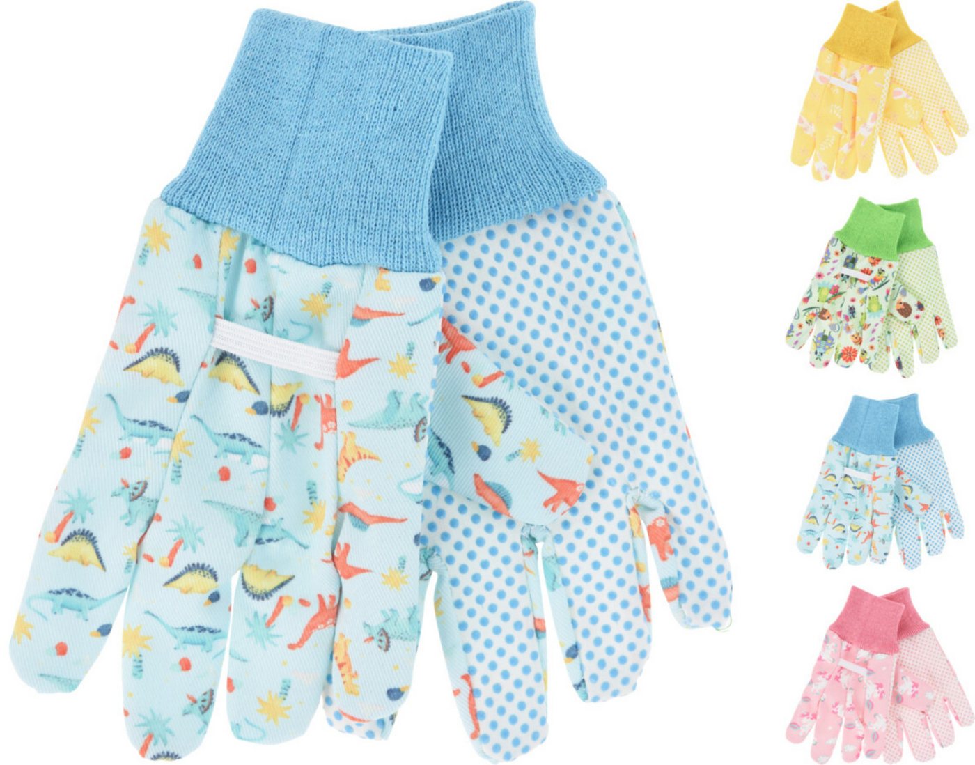 Koopman Gartenhandschuhe Kinderhandschuh Tiermotiv Stoff Einheitsgröße Gelb/Rosa/Grün/Blau (Stück, 1-St., Packung) Gummiband, mit Einhorn Motiv, UNi Size, Baumwolle Bild 2